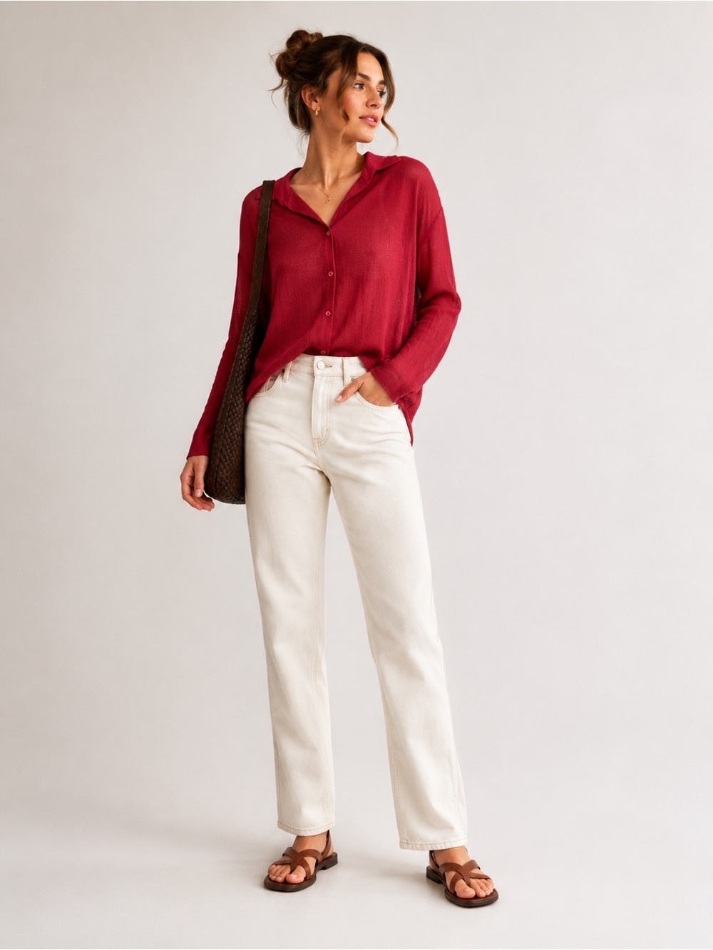 Zara Sheer Knit Button Front Collared Cardigan Red Women’s Small Lightweight